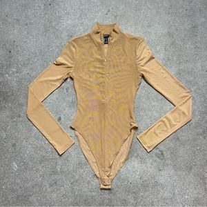Mesh Nude Zip Up Bodysuit 🤎✨
